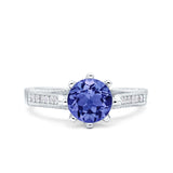 Art Deco Wedding Engagement Bridal Ring Round Simulated Cubic Zirconia 925 Sterling Silver