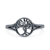 Tree of Life Ring Band Oxidized Round 925 Sterling Silver (10mm)