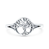 Tree of Life Ring Band Oxidized Round 925 Sterling Silver (10mm)
