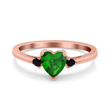 Art Deco Heart Three Stone Wedding Bridal Ring Round Black Simulated Cubic Zirconia 925 Sterling Silver