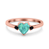 Art Deco Heart Three Stone Wedding Bridal Ring Round Black Simulated Cubic Zirconia 925 Sterling Silver