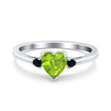 Art Deco Heart Three Stone Wedding Bridal Ring Round Black Simulated Cubic Zirconia 925 Sterling Silver