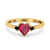 Art Deco Heart Three Stone Wedding Bridal Ring Round Black Simulated Cubic Zirconia 925 Sterling Silver