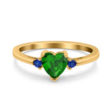 Art Deco Heart Three Stone Wedding Bridal Ring Round Blue Sapphire Simulated Cubic Zirconia 925 Sterling Silver