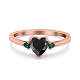 Art Deco Heart Three Stone Wedding Bridal Ring Round Green Emerald Simulated Cubic Zirconia 925 Sterling Silver