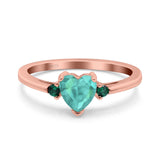 Art Deco Heart Three Stone Wedding Bridal Ring Round Green Emerald Simulated Cubic Zirconia 925 Sterling Silver