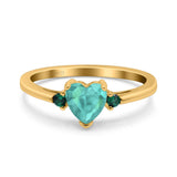 Art Deco Heart Three Stone Wedding Bridal Ring Round Green Emerald Simulated Cubic Zirconia 925 Sterling Silver