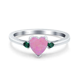 Art Deco Heart Three Stone Wedding Bridal Ring Round Green Emerald Simulated Cubic Zirconia 925 Sterling Silver