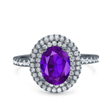 Halo Oval Art Deco Wedding Bridal Ring Band Round Simulated Cubic Zirconia 925 Sterling Silver