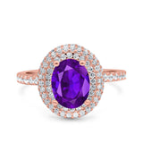 Halo Oval Art Deco Wedding Bridal Ring Band Round Simulated Cubic Zirconia 925 Sterling Silver