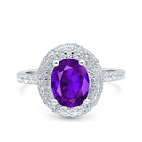 Halo Oval Art Deco Wedding Bridal Ring Band Round Simulated Cubic Zirconia 925 Sterling Silver
