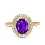 Halo Oval Art Deco Wedding Bridal Ring Band Round Simulated Cubic Zirconia 925 Sterling Silver