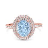 Halo Oval Art Deco Wedding Bridal Ring Band Round Simulated Cubic Zirconia 925 Sterling Silver