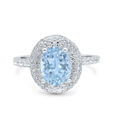 Halo Oval Art Deco Wedding Bridal Ring Band Round Simulated Cubic Zirconia 925 Sterling Silver