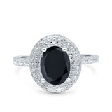 Halo Oval Art Deco Wedding Bridal Ring Band Round Simulated Cubic Zirconia 925 Sterling Silver
