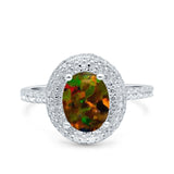 Halo Oval Art Deco Wedding Bridal Ring Band Round Simulated Cubic Zirconia 925 Sterling Silver