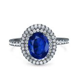Halo Oval Art Deco Wedding Bridal Ring Band Round Simulated Cubic Zirconia 925 Sterling Silver