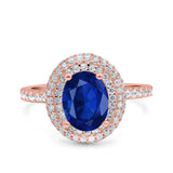 Halo Oval Art Deco Wedding Bridal Ring Band Round Simulated Cubic Zirconia 925 Sterling Silver