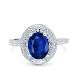 Halo Oval Art Deco Wedding Bridal Ring Band Round Simulated Cubic Zirconia 925 Sterling Silver