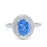 Halo Oval Art Deco Wedding Bridal Ring Band Round Simulated Cubic Zirconia 925 Sterling Silver