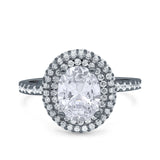 Halo Oval Art Deco Wedding Bridal Ring Band Round Simulated Cubic Zirconia 925 Sterling Silver