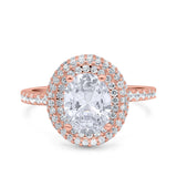 Halo Oval Art Deco Wedding Bridal Ring Band Round Simulated Cubic Zirconia 925 Sterling Silver