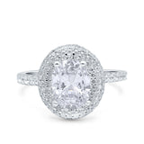Halo Oval Art Deco Wedding Bridal Ring Band Round Simulated Cubic Zirconia 925 Sterling Silver
