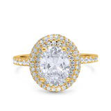 Halo Oval Art Deco Wedding Bridal Ring Band Round Simulated Cubic Zirconia 925 Sterling Silver