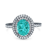 Halo Oval Art Deco Wedding Bridal Ring Band Round Simulated Cubic Zirconia 925 Sterling Silver