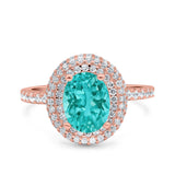 Halo Oval Art Deco Wedding Bridal Ring Band Round Simulated Cubic Zirconia 925 Sterling Silver