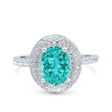 Halo Oval Art Deco Wedding Bridal Ring Band Round Simulated Cubic Zirconia 925 Sterling Silver