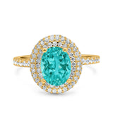 Halo Oval Art Deco Wedding Bridal Ring Band Round Simulated Cubic Zirconia 925 Sterling Silver