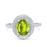 Halo Oval Art Deco Wedding Bridal Ring Band Round Simulated Cubic Zirconia 925 Sterling Silver