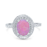 Halo Oval Art Deco Wedding Bridal Ring Band Round Simulated Cubic Zirconia 925 Sterling Silver