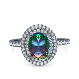 Halo Oval Art Deco Wedding Bridal Ring Band Round Simulated Cubic Zirconia 925 Sterling Silver