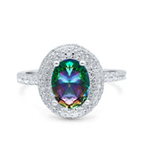 Halo Oval Art Deco Wedding Bridal Ring Band Round Simulated Cubic Zirconia 925 Sterling Silver