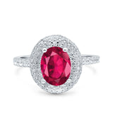 Halo Oval Art Deco Wedding Bridal Ring Band Round Simulated Cubic Zirconia 925 Sterling Silver