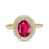 Halo Oval Art Deco Wedding Bridal Ring Band Round Simulated Cubic Zirconia 925 Sterling Silver
