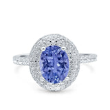 Halo Oval Art Deco Wedding Bridal Ring Band Round Simulated Cubic Zirconia 925 Sterling Silver
