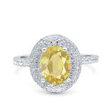 Halo Oval Art Deco Wedding Bridal Ring Band Round Simulated Cubic Zirconia 925 Sterling Silver