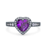 Heart Promise Ring Halo Heart Round Simulated Cubic Zirconia 925 Sterling Silver
