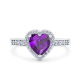 Heart Promise Ring Halo Heart Round Simulated Cubic Zirconia 925 Sterling Silver