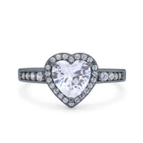 Heart Promise Ring Halo Heart Round Simulated Cubic Zirconia 925 Sterling Silver