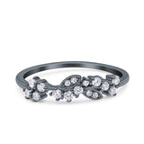Half Eternity Petite Dainty Wedding Ring Band Round Simulated Cubic Zirconia 925 Sterling Silver (4mm)