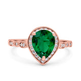 Teardrop Pear Art Deco Wedding Engagement Bridal Ring Round Simulated Cubic Zirconia 925 Sterling Silver