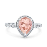 Teardrop Pear Art Deco Wedding Engagement Bridal Ring Round Simulated Cubic Zirconia 925 Sterling Silver