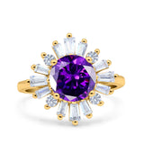 Art Deco Wedding Engagement Bridal Ring Baguette Round Simulated Cubic Zirconia 925 Sterling Silver