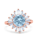 Art Deco Wedding Engagement Bridal Ring Baguette Round Simulated Cubic Zirconia 925 Sterling Silver