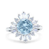 Art Deco Wedding Engagement Bridal Ring Baguette Round Simulated Cubic Zirconia 925 Sterling Silver