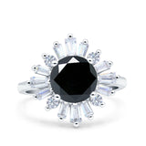 Art Deco Wedding Engagement Bridal Ring Baguette Round Simulated Cubic Zirconia 925 Sterling Silver